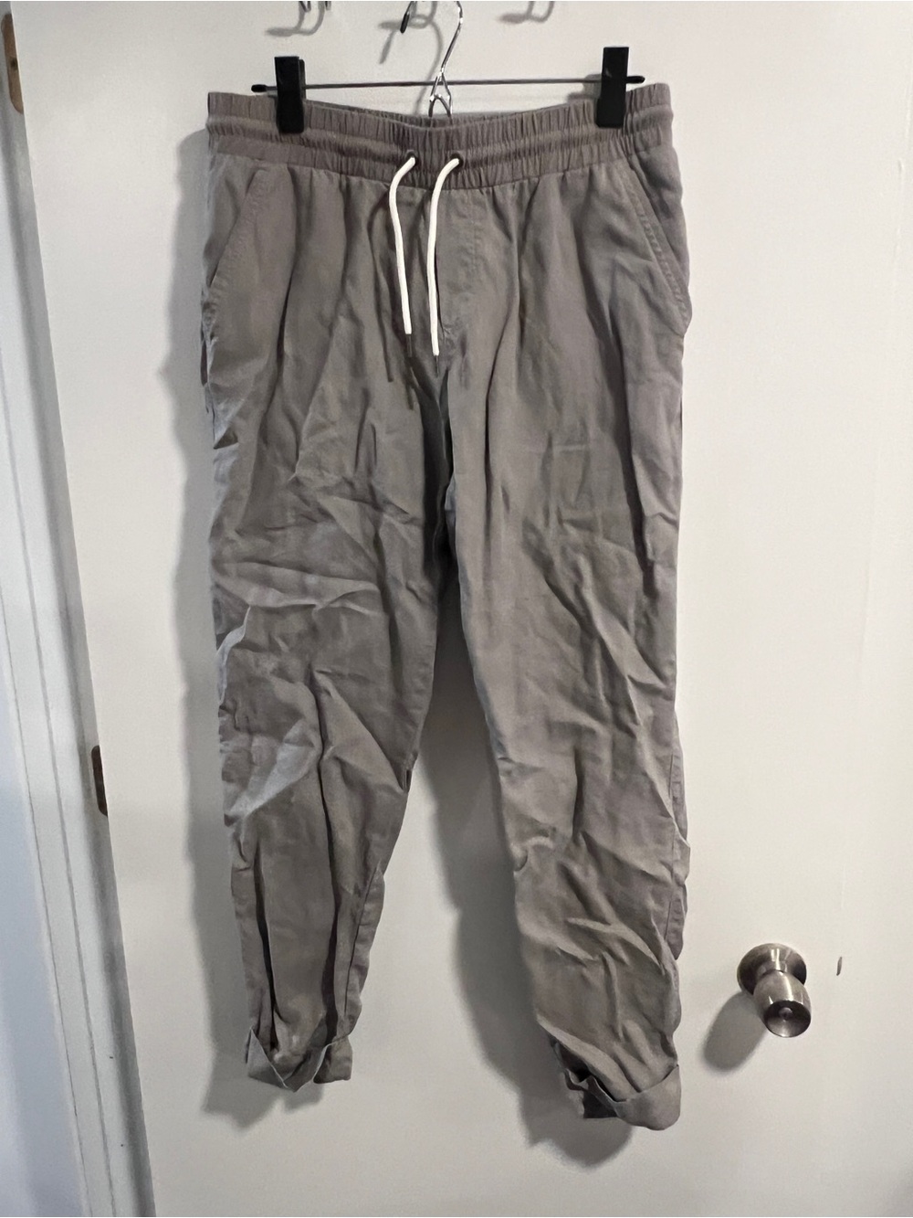 TALL 10T Athleta Women's Light Gray Drawstring Linen Trousers